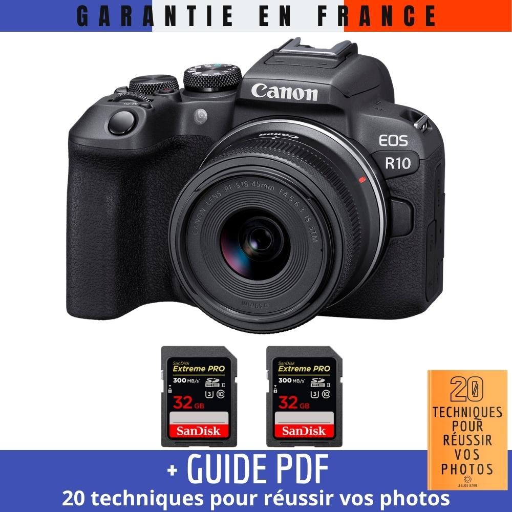 Canon EOS R10 + RF 18 45mm F4.5 6.3 IS STM + 2 SanDisk Extreme PRO UHS II SDXC 300 MB/ + Guide PDF '20 TECHNIQUES POUR RÉUSSIR VOS PHOTOS