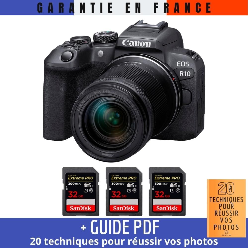 Canon EOS R10 + RF 18 150mm F4.5 6.3 IS STM + 3 SanDisk Extreme PRO UHS II SDXC 300 MB/ + Guide PDF '20 TECHNIQUES POUR RÉUSSIR VOS PHOTOS