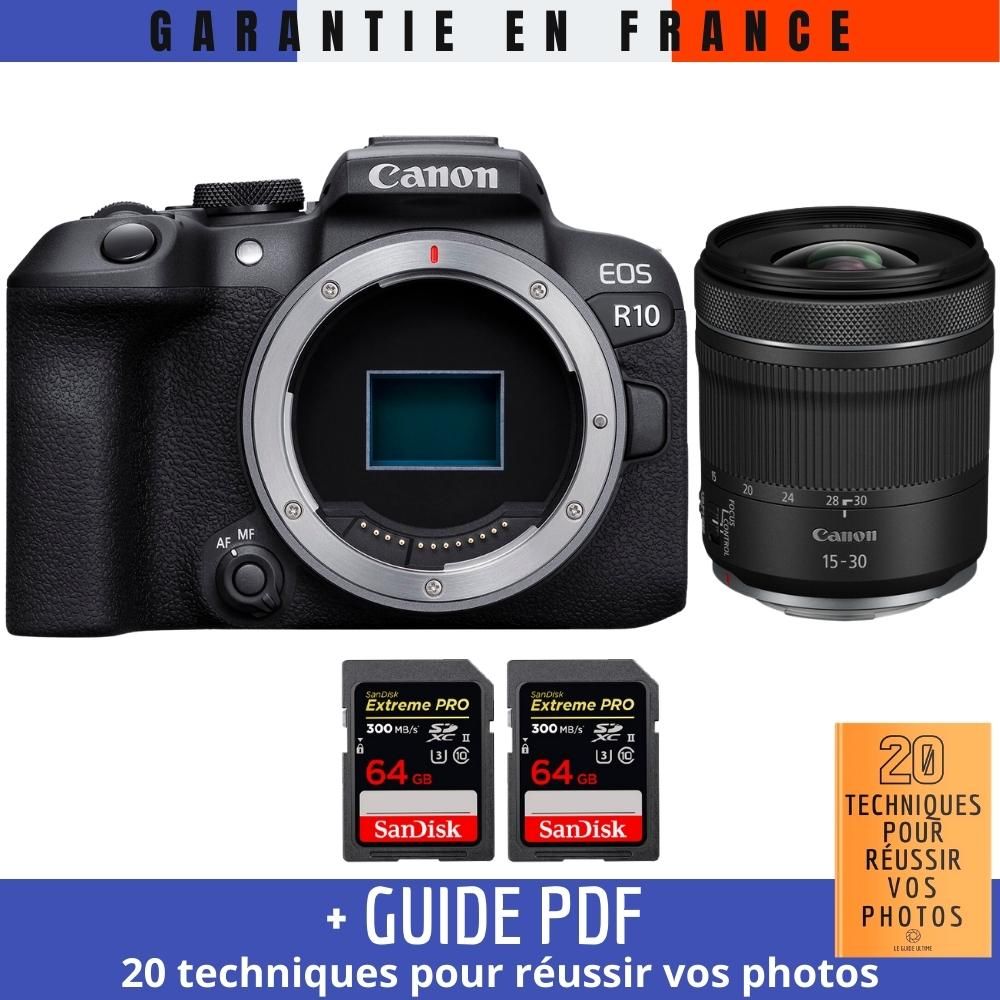 Canon EOS R10 + RF 15 30mm F4.5 6.3 IS STM + 2 SanDisk Extreme PRO UHS II SDXC 300 MB/ + Guide PDF '20 TECHNIQUES POUR RÉUSSIR VOS PHOTOS