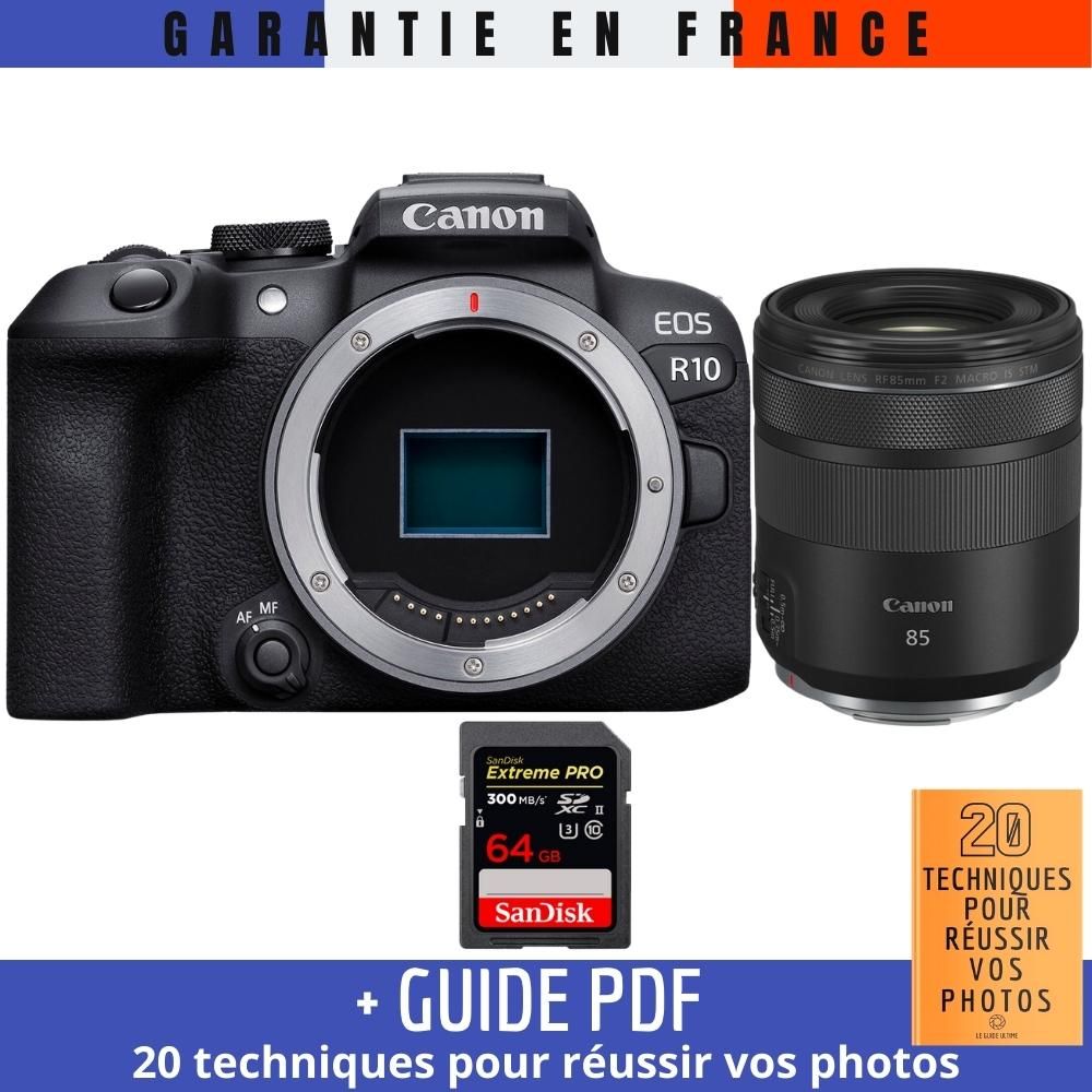 Canon EOS R10 + RF 85mm F2 Macro IS STM + 1 SanDisk Extreme PRO UHS II SDXC 300 MB/ + Guide PDF '20 TECHNIQUES POUR RÉUSSIR VOS PHOTOS