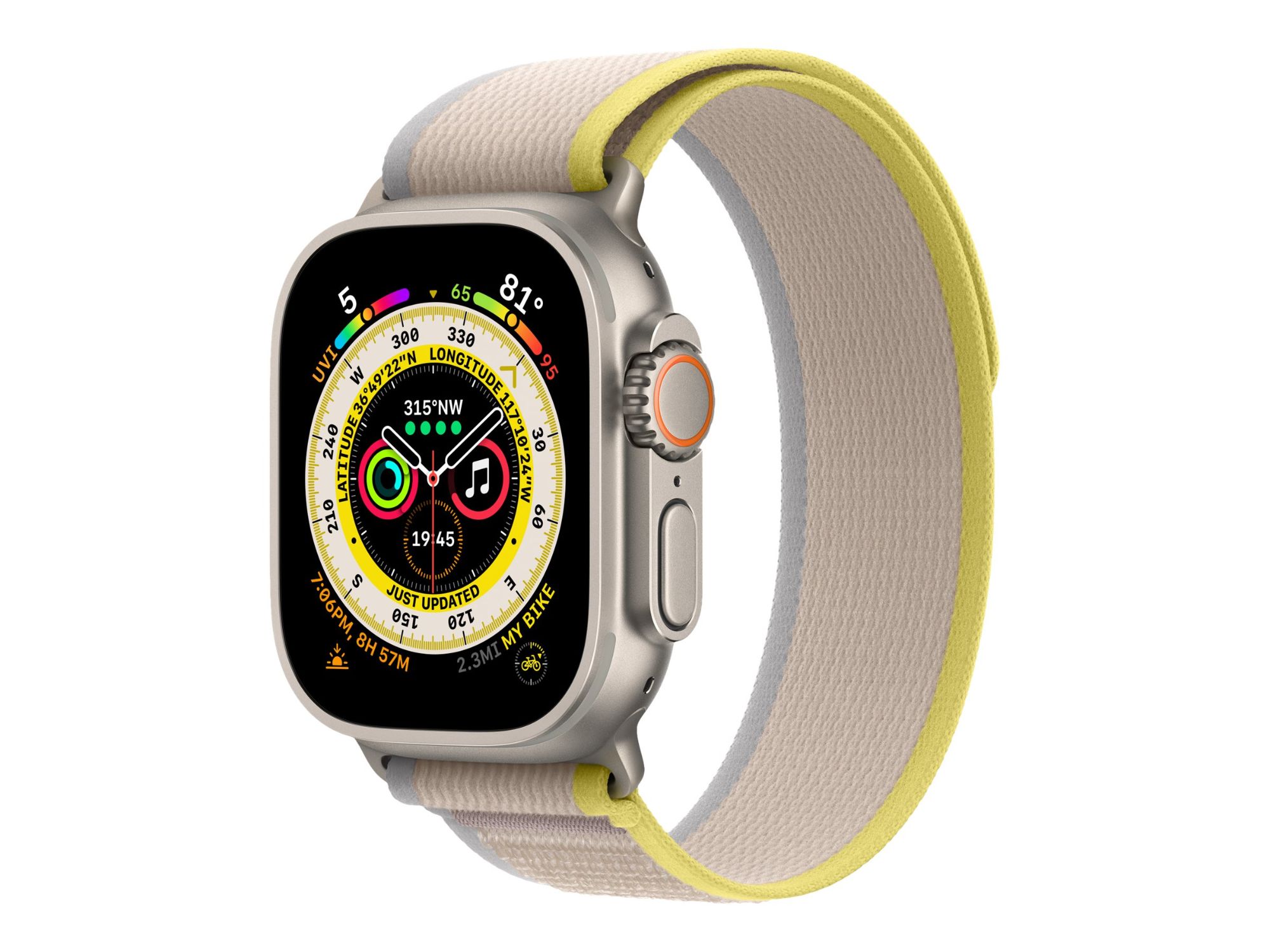 Apple Watch Ultra GPS + Cellular - Boîtier 49 mm Titanium/Jaune/Beige - Bracelet S/M