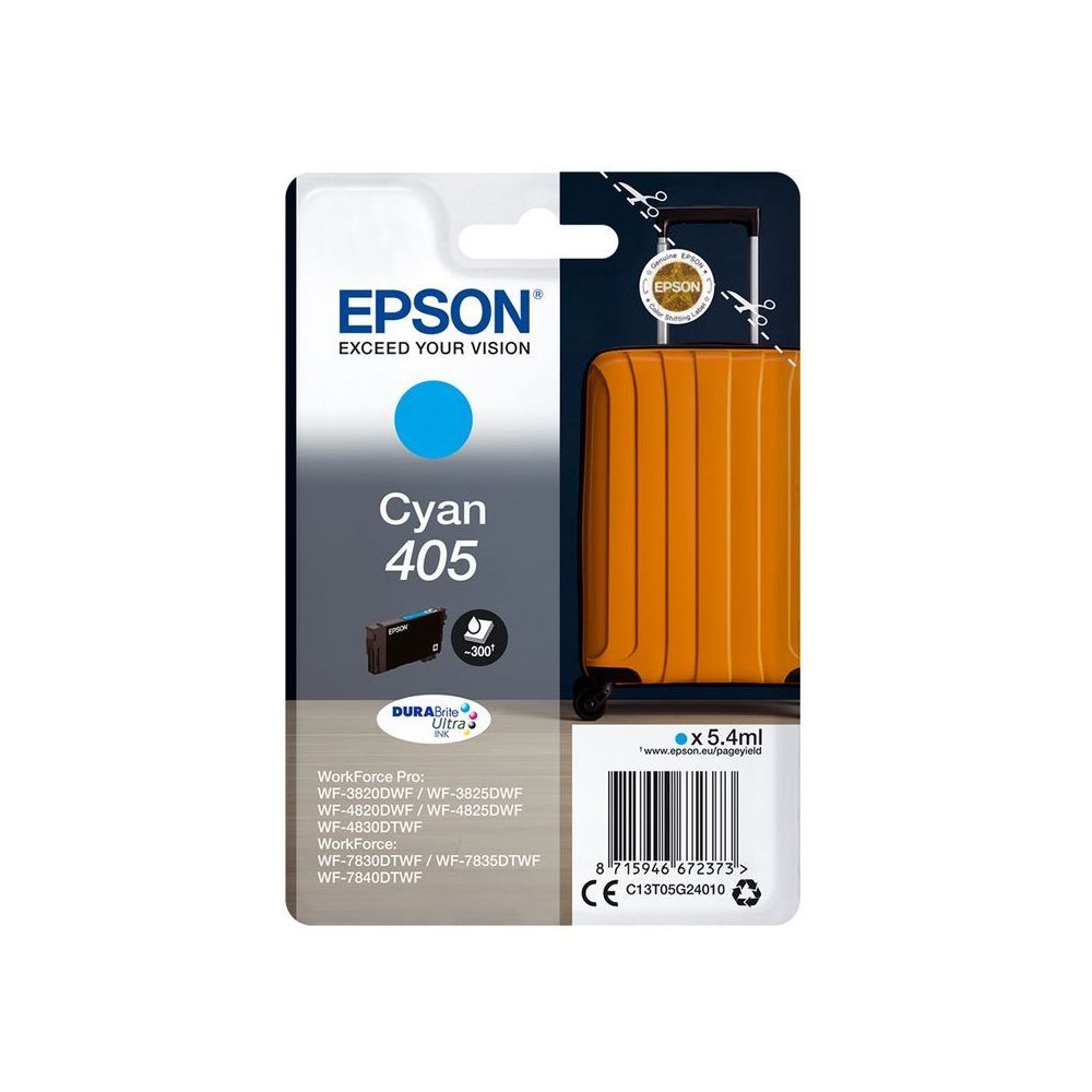 Epson 405 - 5.4 ml - cyan - original - emballage coque avec alarme radioélectrique/ acoustique - cartouche d'encre - pour WorkForce WF-7310, 7830, 7835, 7840; WorkForce Pro WF-3820, 3825, 4820...