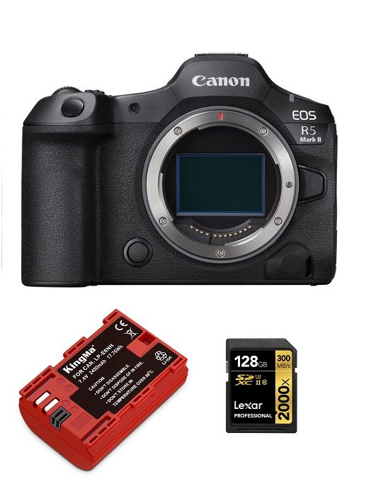 Boîtier Canon EOS R5 II + batterie Kingma 2400 mAh Canon LP E6NH + carte mémoire Lexar Professional UHS II SDXC