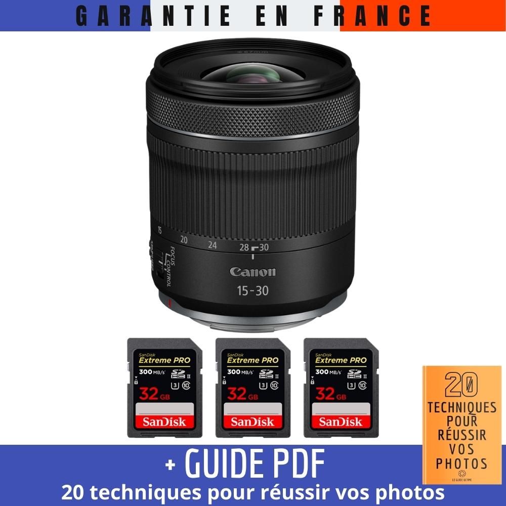 Canon RF 15 30mm F4.5 6.3 IS STM + 3 SanDisk Extreme PRO UHS II SDXC 300 MB/ + Guide PDF '20 TECHNIQUES POUR RÉUSSIR VOS PHOTOS