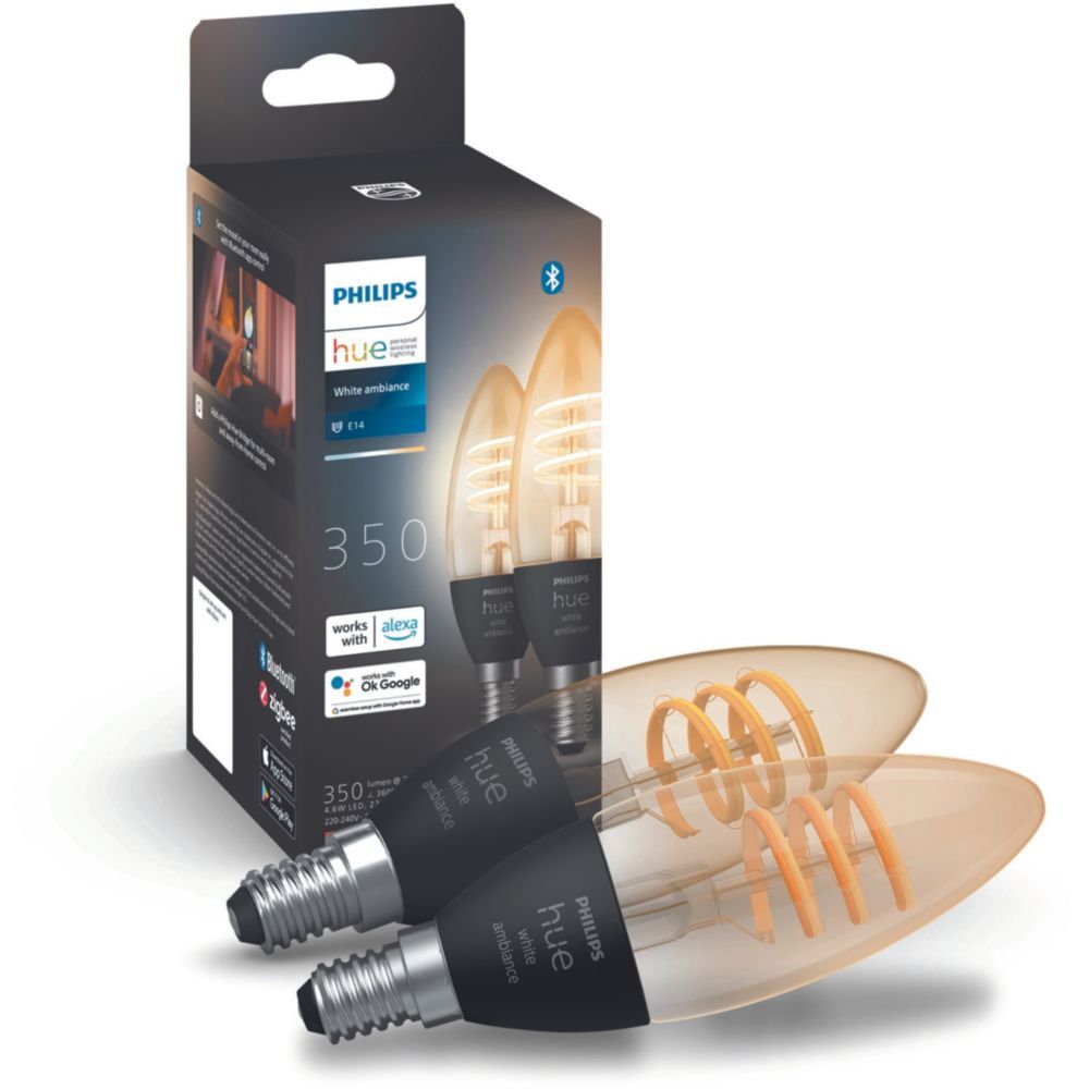 Pack de 2 ampoules connectées Philips Hue Ambiance Filament flamme E14 - vue 4