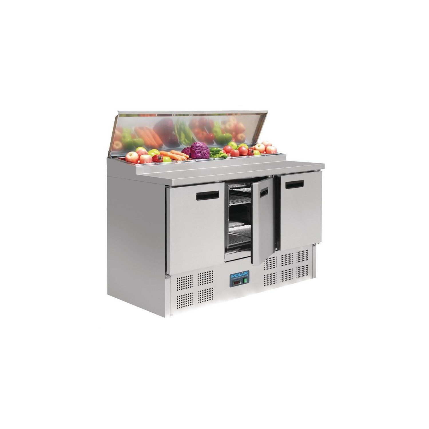 Comptoir inox réfrigéré de préparation 390 Litres 8 x GN 14 P 200 mm 220 V MONO