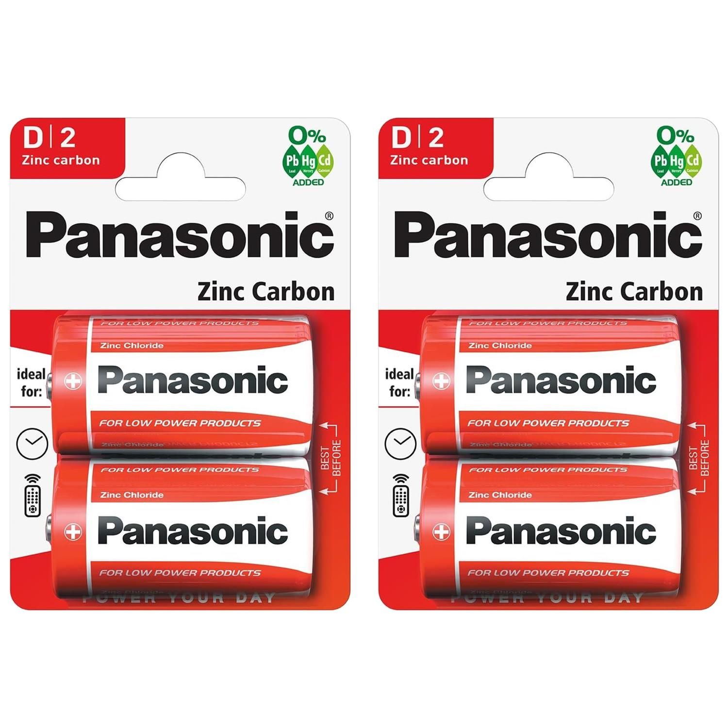 Panasonic Lot de 2 Packs de 2 Piles Red Zinc-Carbon D - R20-1,5 V