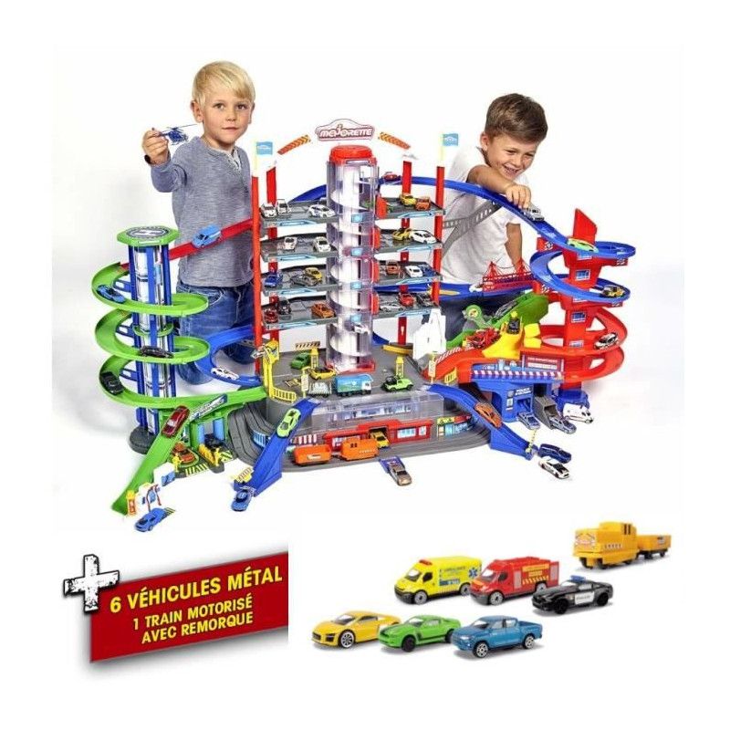 Garage Majorette Super City 128 Cm Largeur 78cm Hauteur + 6 Voitures Et 1 Train