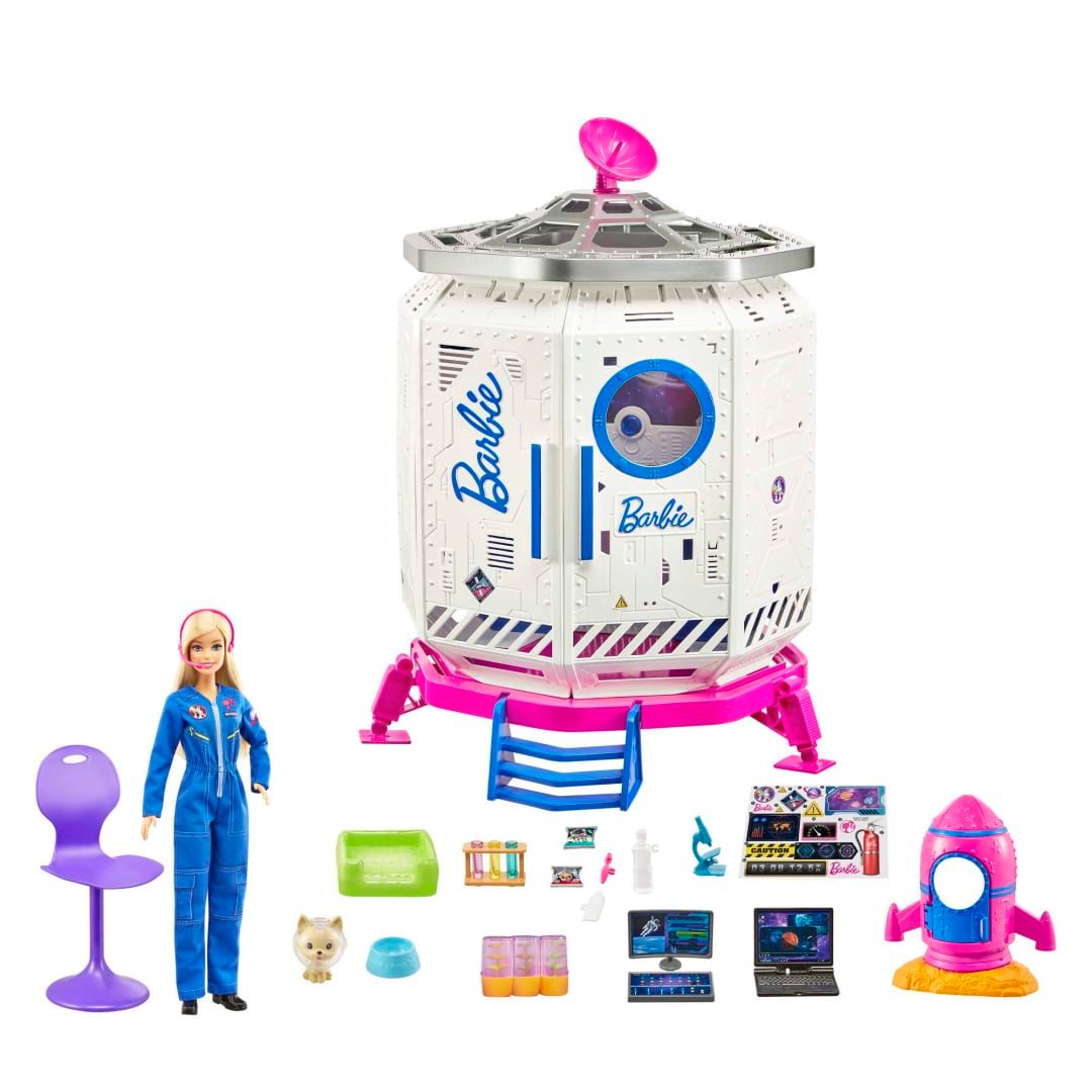 Barbie Space Discovery Coffret Station Spatiale avec poupée Astronaute Figurine Chiot fusée et Accessoires Jouet pour Enfant GXF27