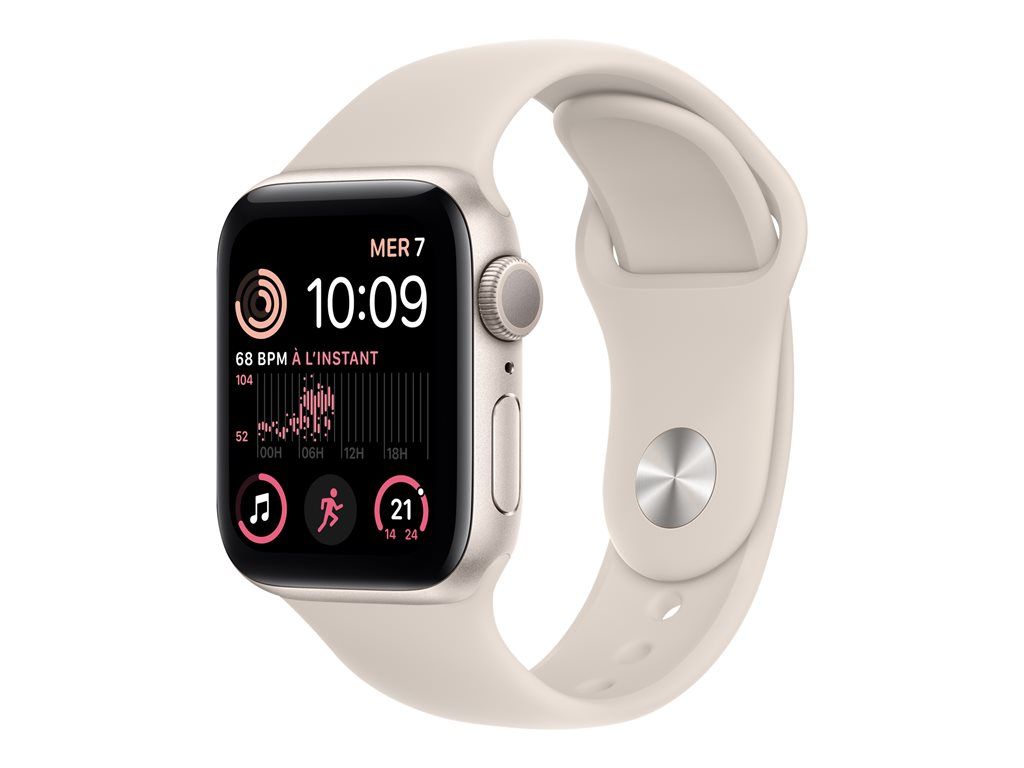 Apple Watch SE (2e génération) GPS - Boîtier Aluminium Starlight 40 mm  - Bracelet Sport Starlight