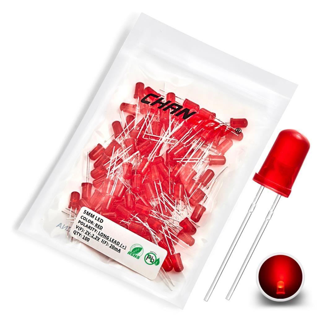 Kit de diodes LED diffusées",blanc,rouge,vert,bleu,jaune,orange,2V,3V,ampoule émettant de la lumière,WieshammSet,Ardu37,circuit PCB,bricolage,"5mm - Type 100pcs Red