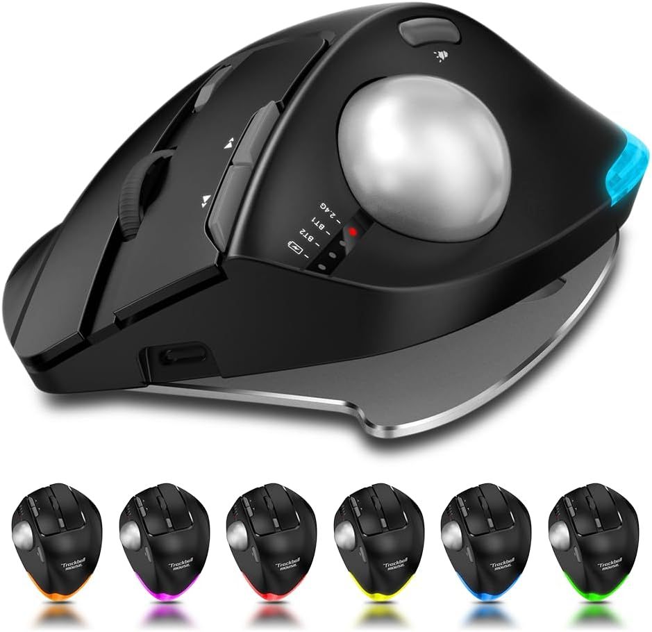 Souris Verticale sans Fil,Souris Ergonomique Bluetooth,Souris de Bureau,Souris Trackball Ergonomique RVB Programmable sans Fil,Souris Verticale sans Fil pour Multi-appareils (BT4.0+BT4.0+2.4G)