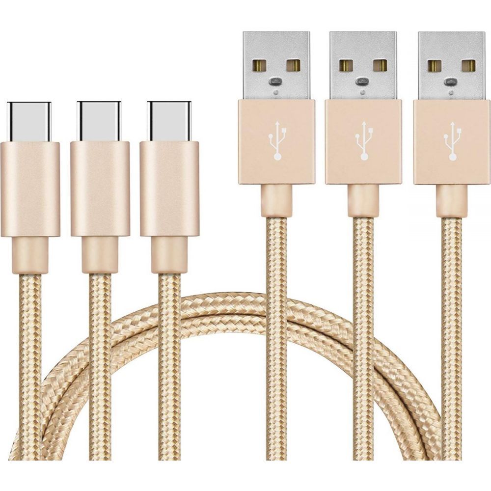 Cable USB-C pour Honor 10X Lite / Honor 10 / Honor 9X / Honor 9 / Honor 8A / Honor 8 / Honor VIEW 20 / Honor VIEW 10 / Honor PLAY - USB-C Nylon Tresse Or 1 Metre [LOT 3] Phonillico©