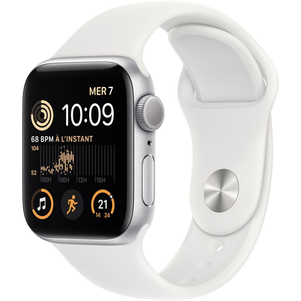 Apple Watch SE (2e génération) GPS - Boîtier Aluminium Argenté 40mm  - Bracelet Sport blanc