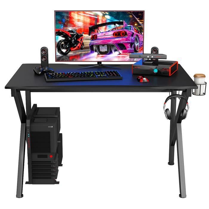 COSTWAY Bureau Gamer Table Informatique 115 x 75 x 76 CM avec Porte-Gobelet Stable K Cadre en Acier Robuste Noir