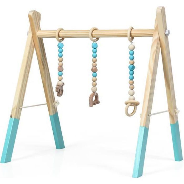  - Costway Portique D'eveil En Bois Pour Bébé Avec 3pcs Pendentifs Sans Bpa Forme Triangulaire 60x44x60cm Vert Plus 3 Mois