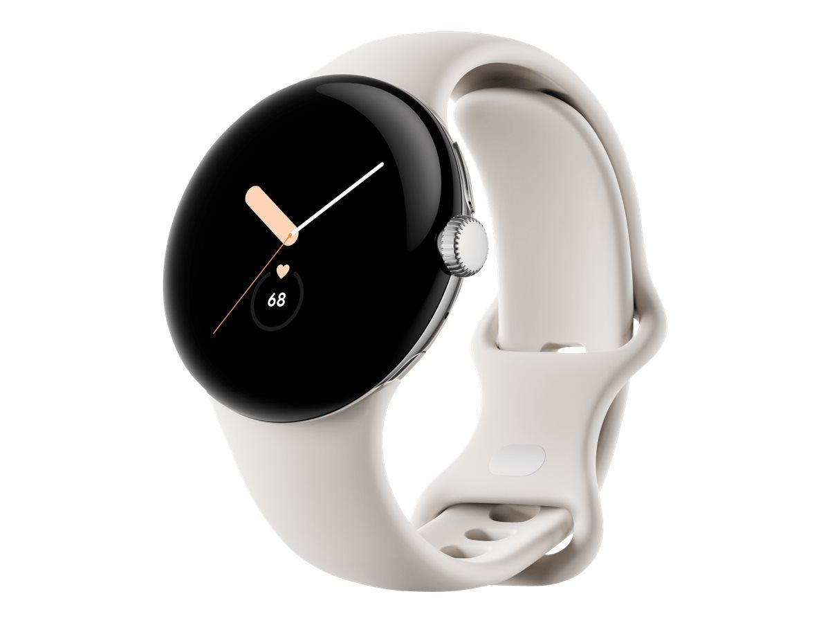 Google Pixel Watch - Argent poli - Montre connectée avec bracelet - fluoroélastomère - craie - taille du bracelet : L - 32 Go - Wi-Fi, NFC, Bluetooth - 36 g