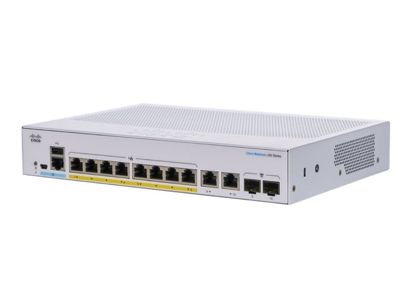 Cisco Business 250 Series CBS250 8FP E 2G Commutateur C3 intelligent 8 x 101001000 PoE+ + 2 x SFP Gigabit combiné Montable sur rack PoE+