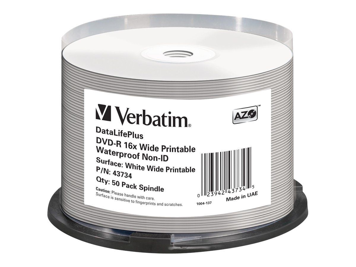 Verbatim DataLifePlus 50 x DVD R 4.7 Go 16x surface imprimable par jet d'encre surface imprimable large spindle