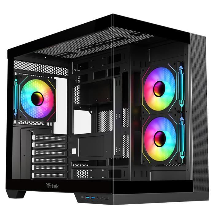 Boitier Moyen Tour ATX iTek Dark Cave DS RGB - Design sombre et élégant - Compatibilité ATX, Micro-ATX, Mini-ITX