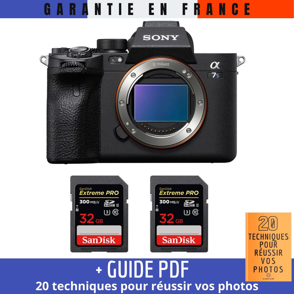 Sony A7S III Nu + 2 SanDisk Extreme PRO UHS II SDXC 300 MB/ + Guide PDF MCZ DIRECT '20 TECHNIQUES POUR RÉUSSIR VOS PHOTOS