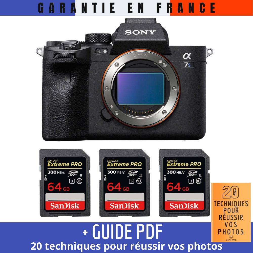 Sony A7S III Nu + 3 SanDisk Extreme PRO UHS II SDXC 300 MB/ + Guide PDF MCZ DIRECT '20 TECHNIQUES POUR RÉUSSIR VOS PHOTOS