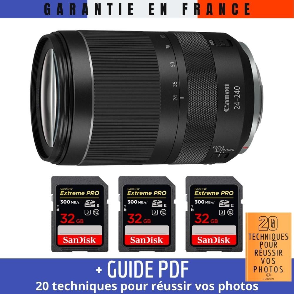 Canon RF 24 240 mm f4 6 3 IS USM + 3 SanDisk UHS II 300 MB/ + Guide PDF MCZ DIRECT '20 TECHNIQUES POUR RÉUSSIR VOS PHOTOS