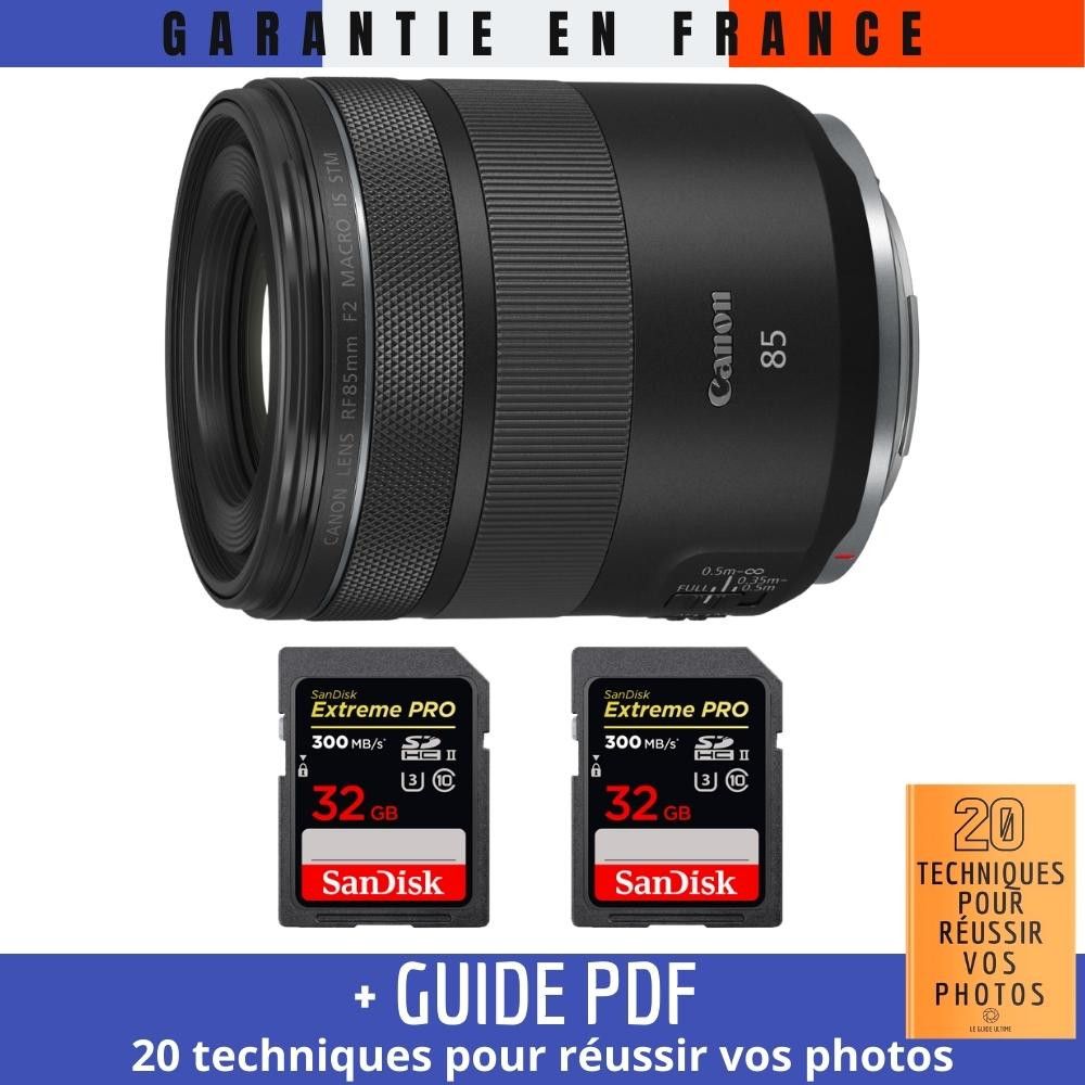Canon RF 85mm f2 Macro IS STM + 2 SanDisk UHS II 300 MB/ + Guide PDF MCZ DIRECT '20 TECHNIQUES POUR RÉUSSIR VOS PHOTOS