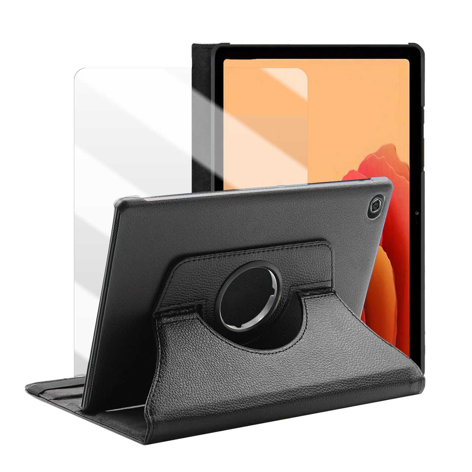Etui Rotatif En Simili Cuir + Verre Trempé Pour Tablette Samsung Galaxy Tab A7 10.4 (2020) Sm-T500 / Sm-T505 - Noir -Visiodirect -