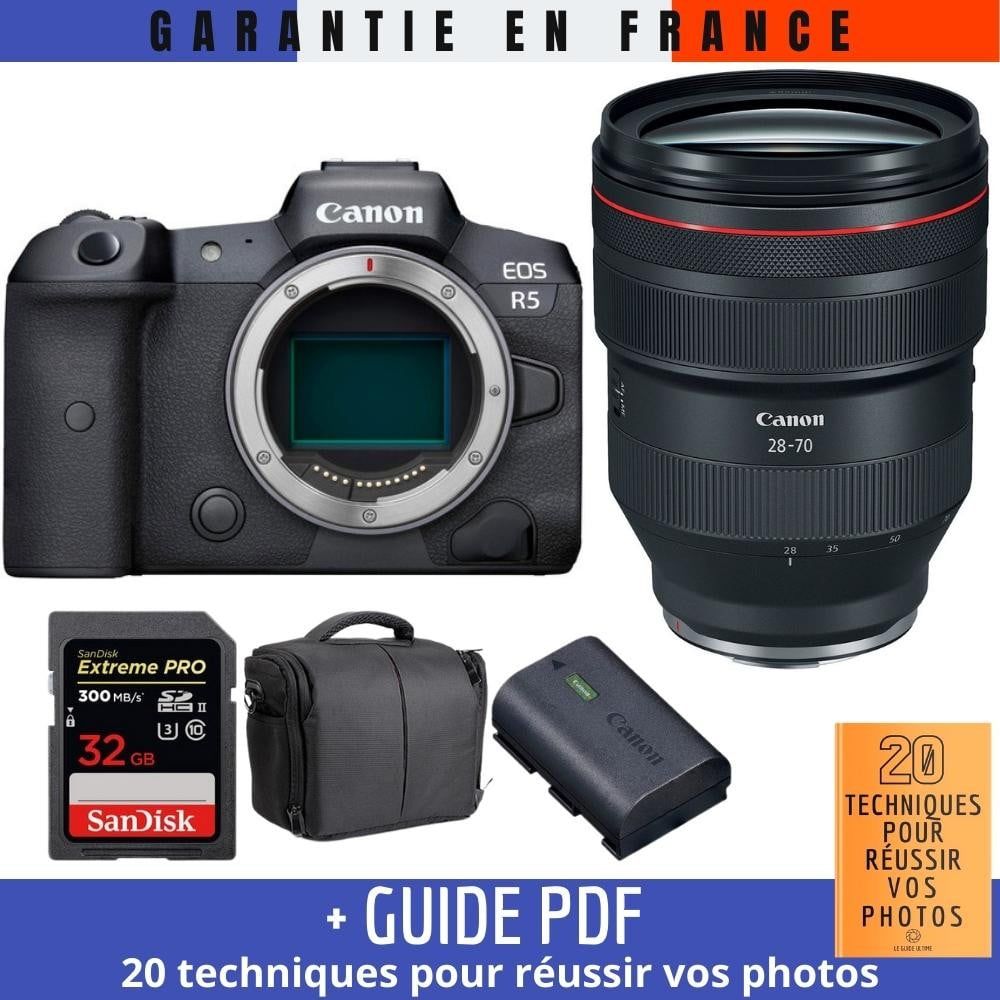 Canon EOS R5 + RF 28 70mm F2L USM + SanDisk UHS II SDXC 300 MB/ + Canon LP E6NH + Sac + Guide PDF MCZ DIRECT '20 TECHNIQUES POUR RÉUSSIR VOS PHOTOS