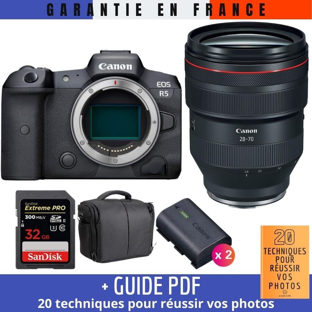 Canon EOS R5 + RF 28 70mm F2L USM + SanDisk UHS II SDXC 300 MB/ + 2 Canon LP E6NH + Sac + Guide PDF MCZ DIRECT '20 TECHNIQUES POUR RÉUSSIR VOS PHOTOS
