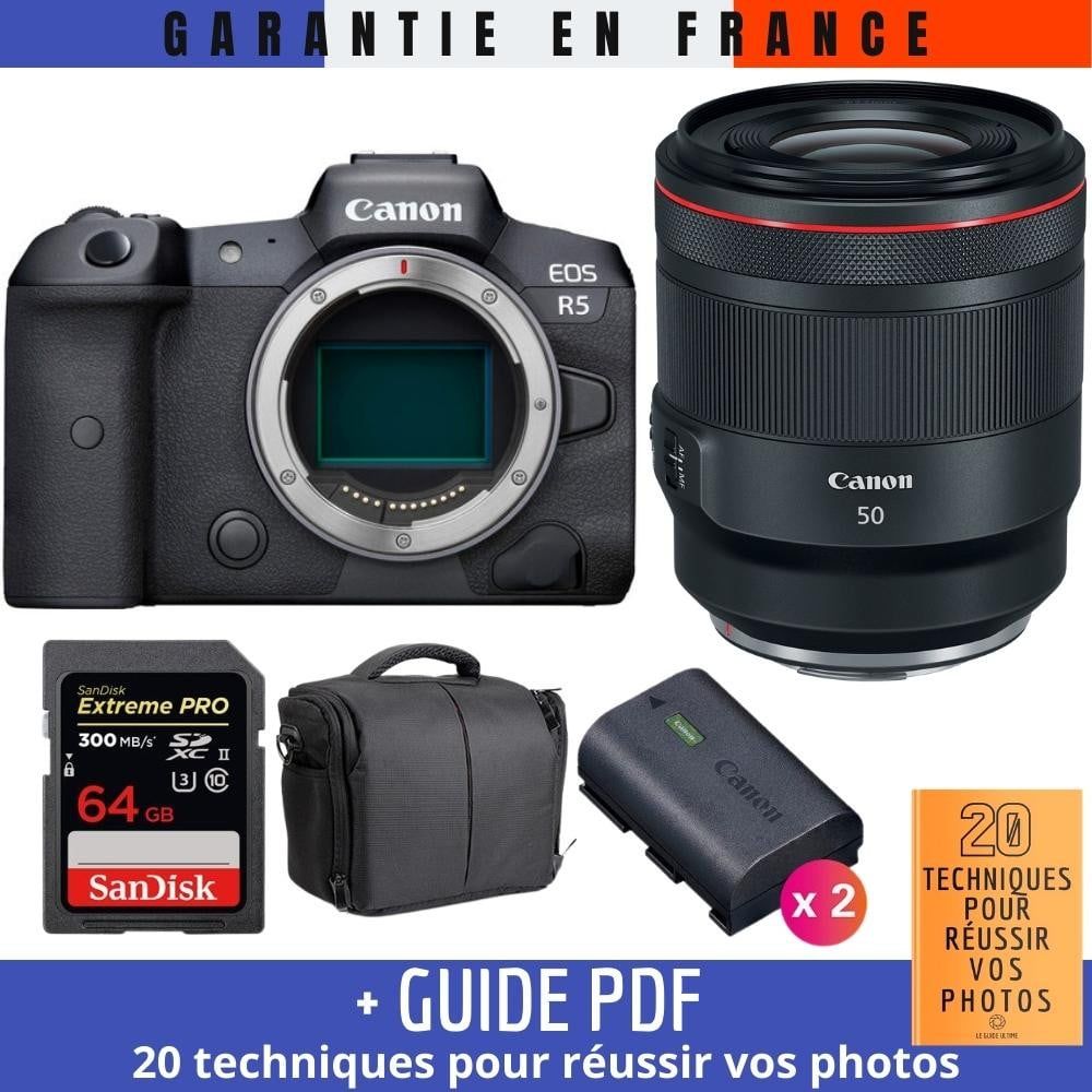 Canon EOS R5 + RF 50mm F1.2L USM + SanDisk 64GB UHS-II SDXC 300 MB/s + 2 Canon LP-E6NH + Sac + Guide PDF MCZ DIRECT '20 TECHNIQUES POUR RÉUSSIR VOS PHOTOS