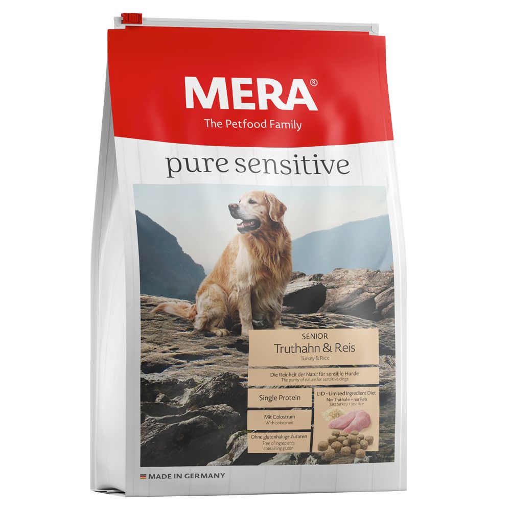 12,5kg Pure Sensitive Senior Dinde, Riz Mera Croquettes Pour Chien