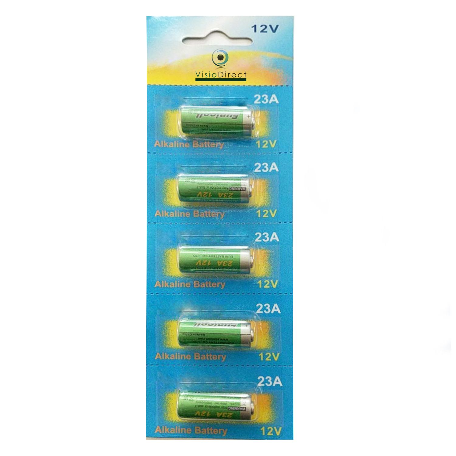 Lot de 5 Piles Alcaline 12V type A23/23A compatibles LRV08/L1028/8LR932/8LR23/VR22/8F10R/EL12 - Visiodirect -