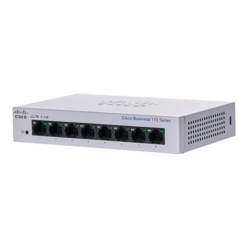 Cisco Systems Cisco Business 110 Series 110-8T-D - Commutateur - Non Géré - 8 X 10/100/1000 - Montable Sur Rack, De Bureau, Fixation Murale - Tension Cc