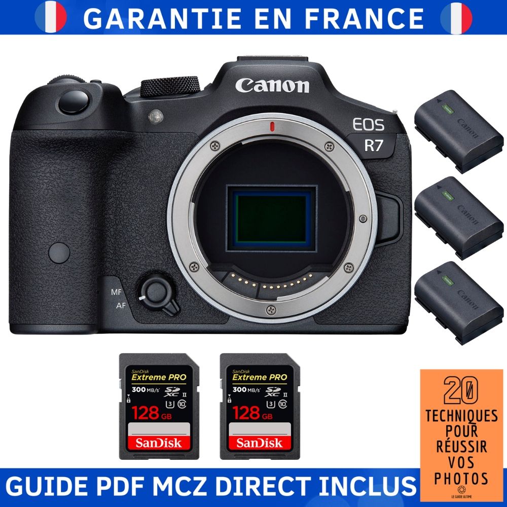 Canon EOS R7 + 2 SanDisk Extreme PRO UHS II SDXC 300 MB/ + 3 Canon LP E6NH + Guide PDF MCZ DIRECT '20 TECHNIQUES POUR RÉUSSIR VOS PHOTOS - vue 3