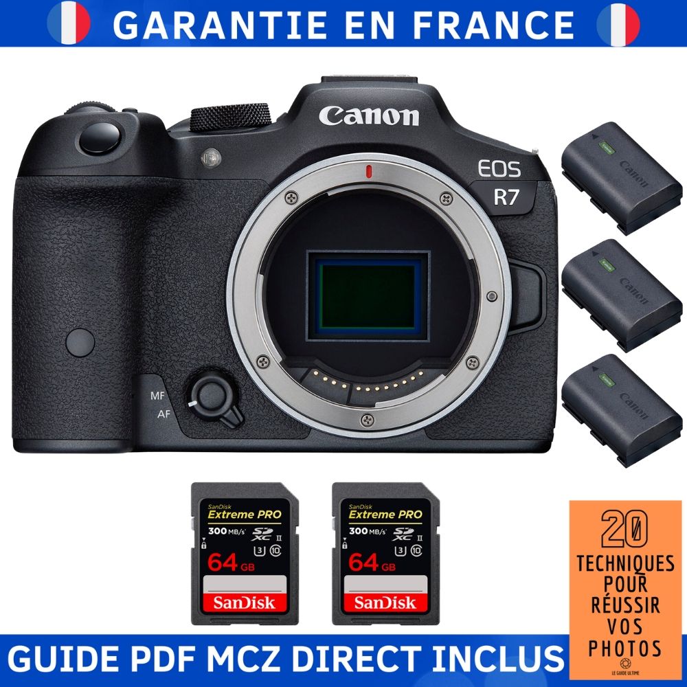 Canon EOS R7 + 2 SanDisk Extreme PRO UHS II SDXC 300 MB/ + 3 Canon LP E6NH + Guide PDF MCZ DIRECT '20 TECHNIQUES POUR RÉUSSIR VOS PHOTOS - vue 2