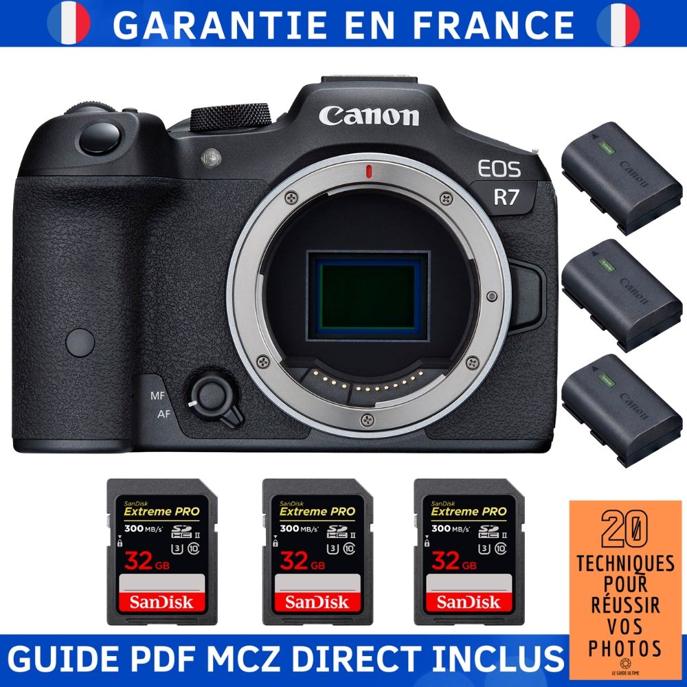 Canon EOS R7 + 3 SanDisk Extreme PRO UHS II SDXC 300 MB/ + 3 Canon LP E6NH + Guide PDF MCZ DIRECT '20 TECHNIQUES POUR RÉUSSIR VOS PHOTOS - vue 2