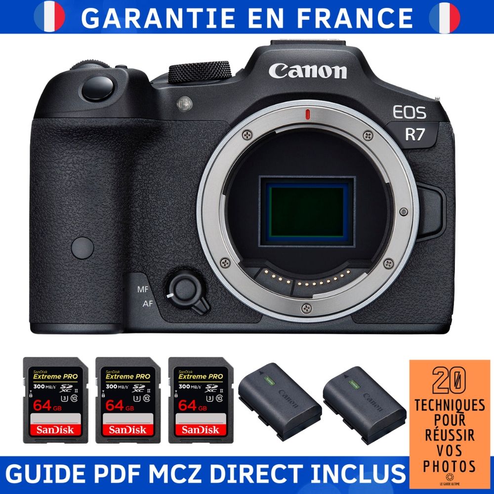 Canon EOS R7 + 3 SanDisk Extreme PRO UHS II SDXC 300 MB/ + 2 Canon LP E6NH + Guide PDF MCZ DIRECT '20 TECHNIQUES POUR RÉUSSIR VOS PHOTOS - vue 3