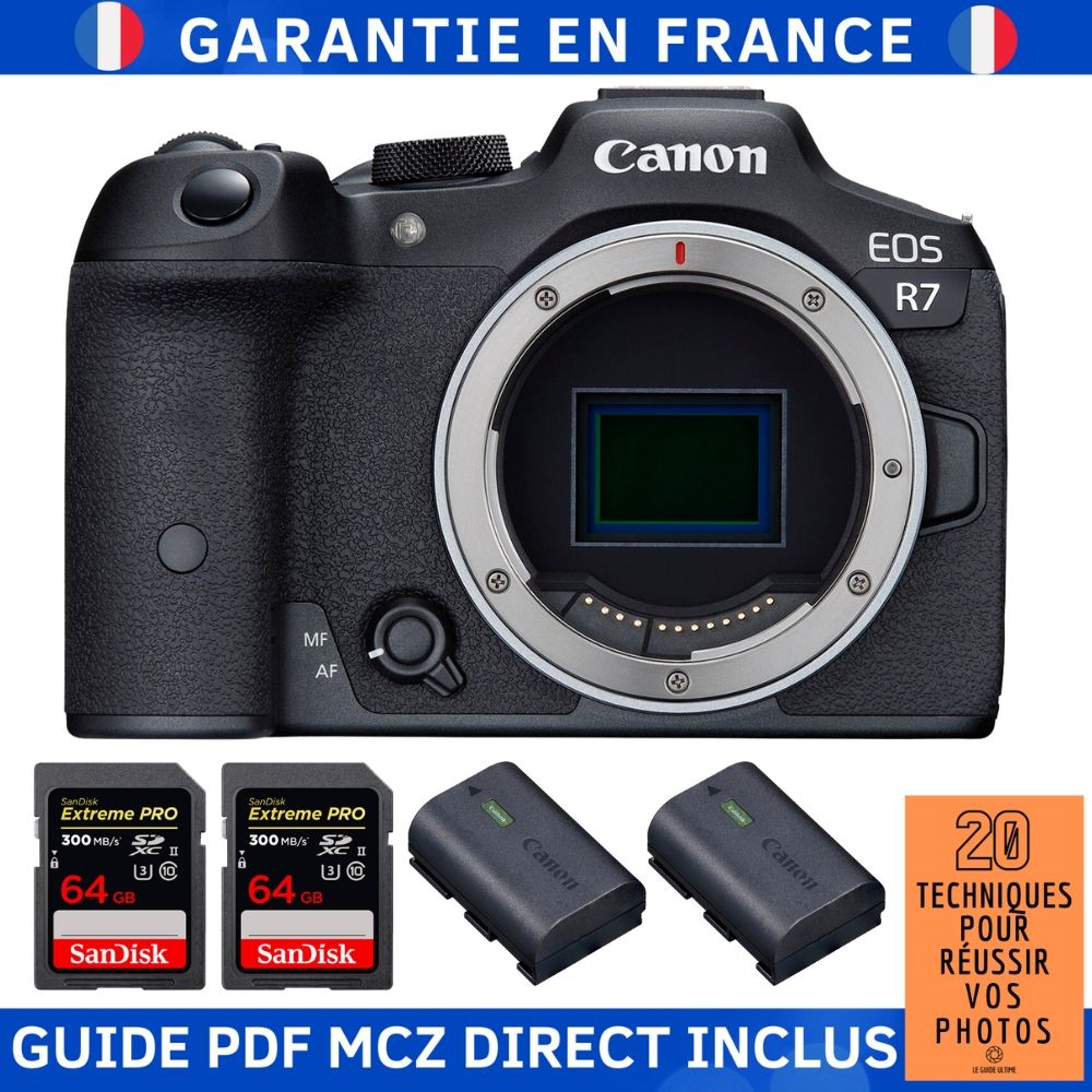 Canon EOS R7 + 2 SanDisk Extreme PRO UHS II SDXC 300 MB/ + 2 Canon LP E6NH + Guide PDF MCZ DIRECT '20 TECHNIQUES POUR RÉUSSIR VOS PHOTOS - vue 3