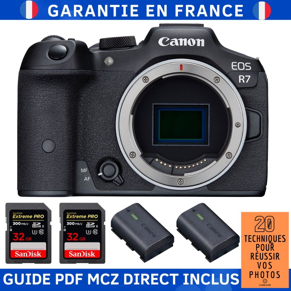 Canon EOS R7 + 2 SanDisk Extreme PRO UHS II SDXC 300 MB/ + 2 Canon LP E6NH + Guide PDF MCZ DIRECT '20 TECHNIQUES POUR RÉUSSIR VOS PHOTOS - vue 2