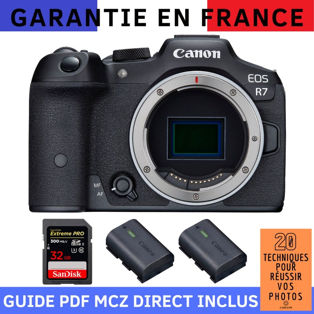 Canon EOS R7 + 1 SanDisk Extreme PRO UHS II SDXC 300 MB/ + 2 Canon LP E6NH + Guide PDF MCZ DIRECT '20 TECHNIQUES POUR RÉUSSIR VOS PHOTOS