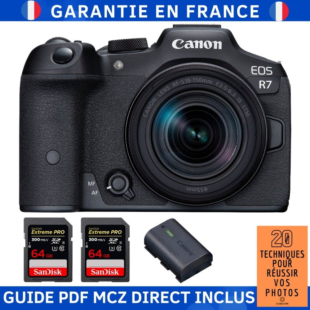 Canon EOS R7 + RF 18 150mm STM + 2 SanDisk Extreme PRO UHS II SDXC 300 MB/ + 1 Canon LP E6NH + Guide PDF MCZ DIRECT '20 TECHNIQUES POUR RÉUSSIR VOS PHOTOS - vue 3