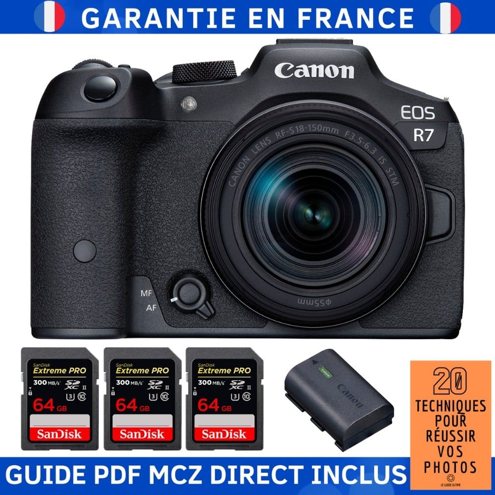 Canon EOS R7 + RF 18 150mm STM + 3 SanDisk Extreme PRO UHS II SDXC 300 MB/ + 1 Canon LP E6NH + Guide PDF MCZ DIRECT '20 TECHNIQUES POUR RÉUSSIR VOS PHOTOS - vue 3