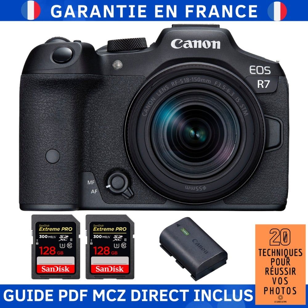 Canon EOS R7 + RF 18 150mm STM + 2 SanDisk Extreme PRO UHS II SDXC 300 MB/ + 1 Canon LP E6NH + Guide PDF MCZ DIRECT '20 TECHNIQUES POUR RÉUSSIR VOS PHOTOS - vue 2