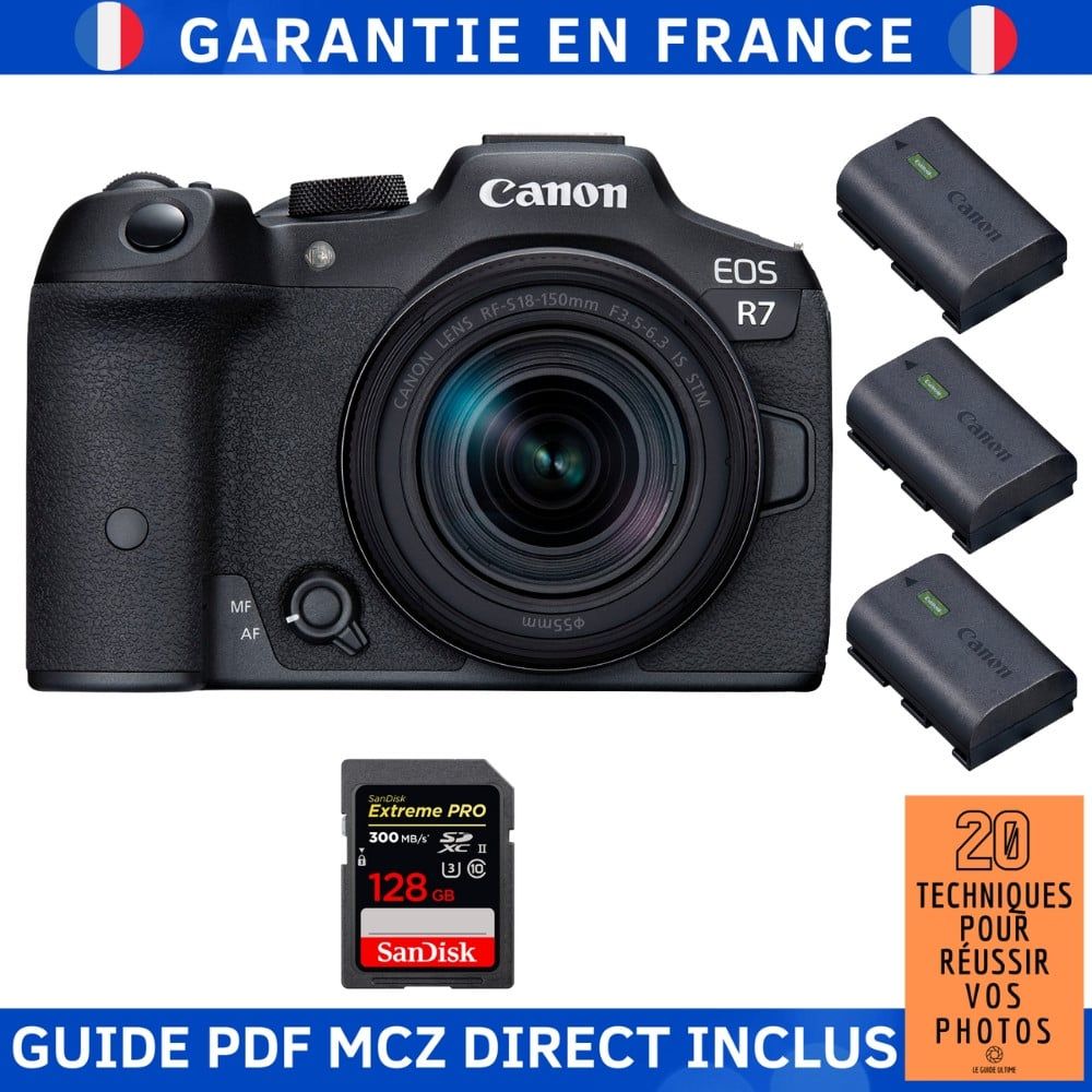 Canon EOS R7 + RF 18 150mm STM + 1 SanDisk Extreme PRO UHS II SDXC 300 MB/ + 3 Canon LP E6NH + Guide PDF MCZ DIRECT '20 TECHNIQUES POUR RÉUSSIR VOS PHOTOS - vue 3