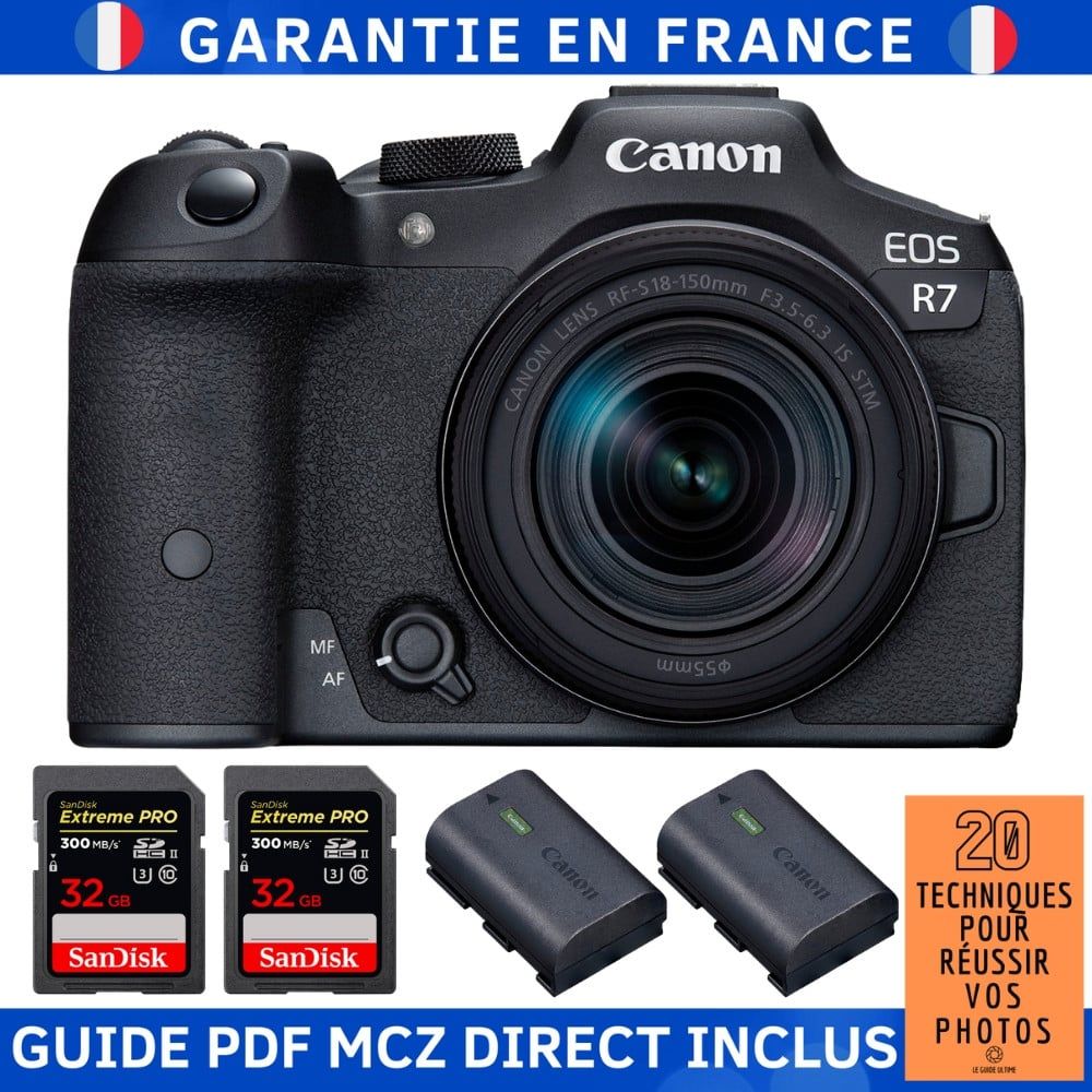 Canon EOS R7 + RF 18 150mm STM + 2 SanDisk Extreme PRO UHS II SDXC 300 MB/ + 2 Canon LP E6NH + Guide PDF MCZ DIRECT '20 TECHNIQUES POUR RÉUSSIR VOS PHOTOS - vue 3
