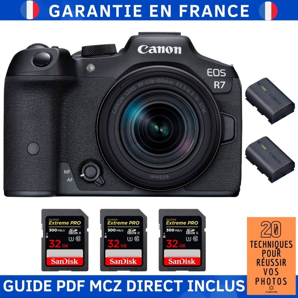 Canon EOS R7 + RF 18 150mm STM + 3 SanDisk Extreme PRO UHS II SDXC 300 MB/ + 2 Canon LP E6NH + Guide PDF MCZ DIRECT '20 TECHNIQUES POUR RÉUSSIR VOS PHOTOS - vue 2
