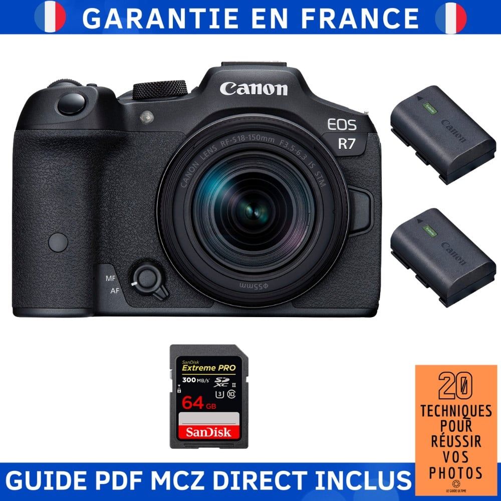 Canon EOS R7 + RF 18 150mm STM + 1 SanDisk Extreme PRO UHS II SDXC 300 MB/ + 2 Canon LP E6NH + Guide PDF MCZ DIRECT '20 TECHNIQUES POUR RÉUSSIR VOS PHOTOS - vue 3