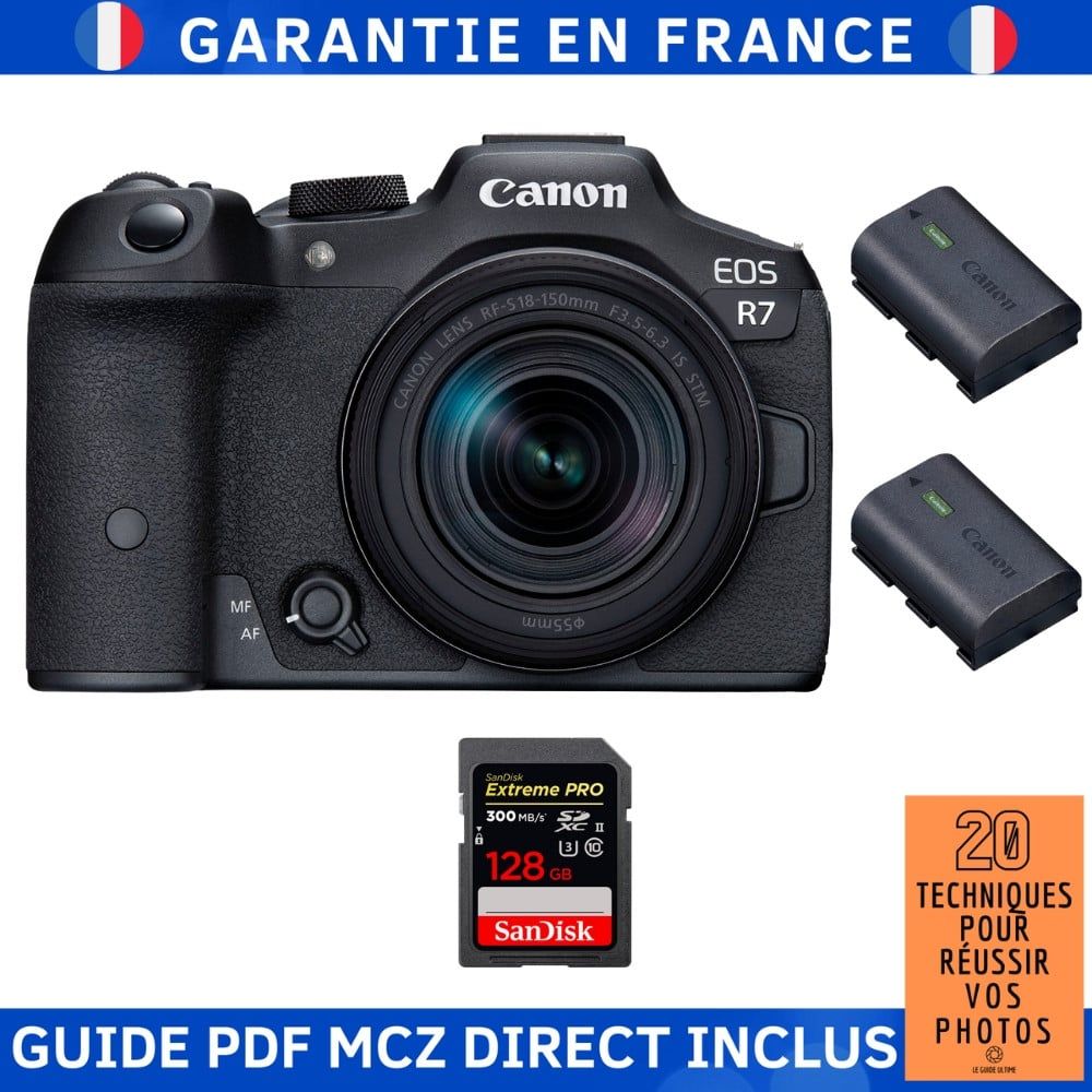 Canon EOS R7 + RF 18 150mm STM + 1 SanDisk Extreme PRO UHS II SDXC 300 MB/ + 2 Canon LP E6NH + Guide PDF MCZ DIRECT '20 TECHNIQUES POUR RÉUSSIR VOS PHOTOS - vue 2